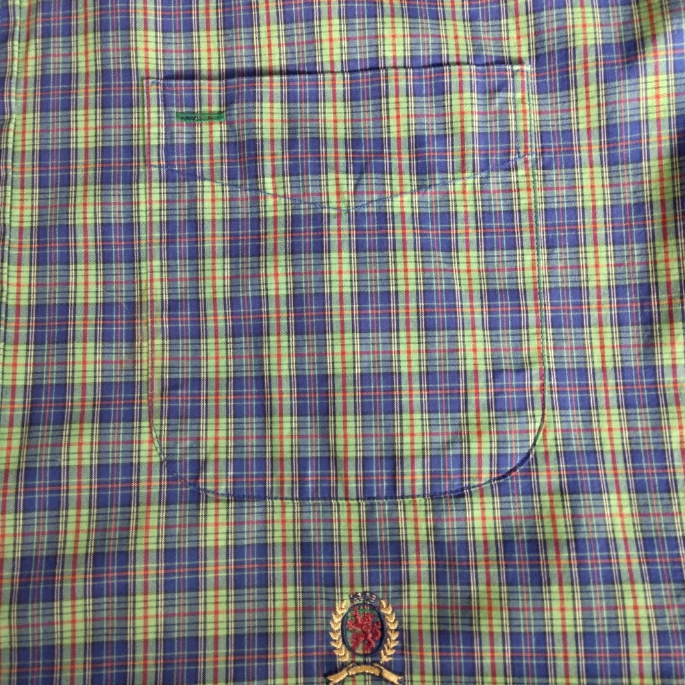 Tommy Hilfiger blue, green, red plaid short sleeve shirt with crest size large - Picture 6 of 10
